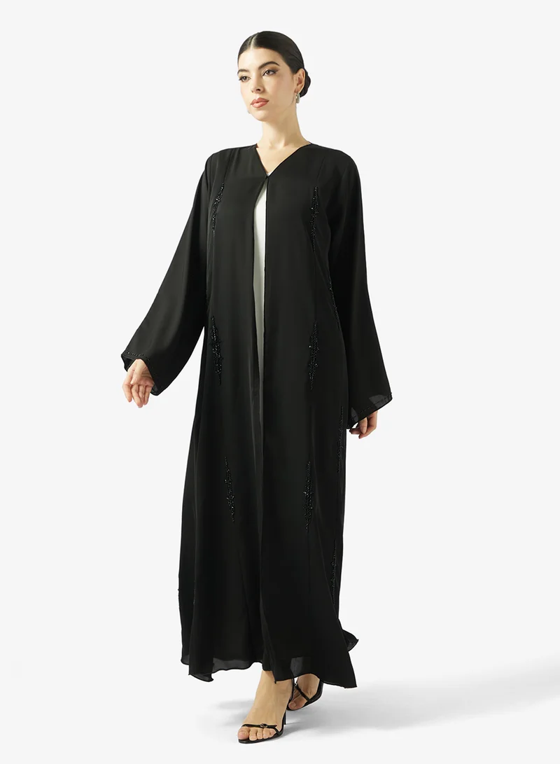 Hayas Closet  Embellished Open Front V Neck Abaya for Women | Best Price UAE
